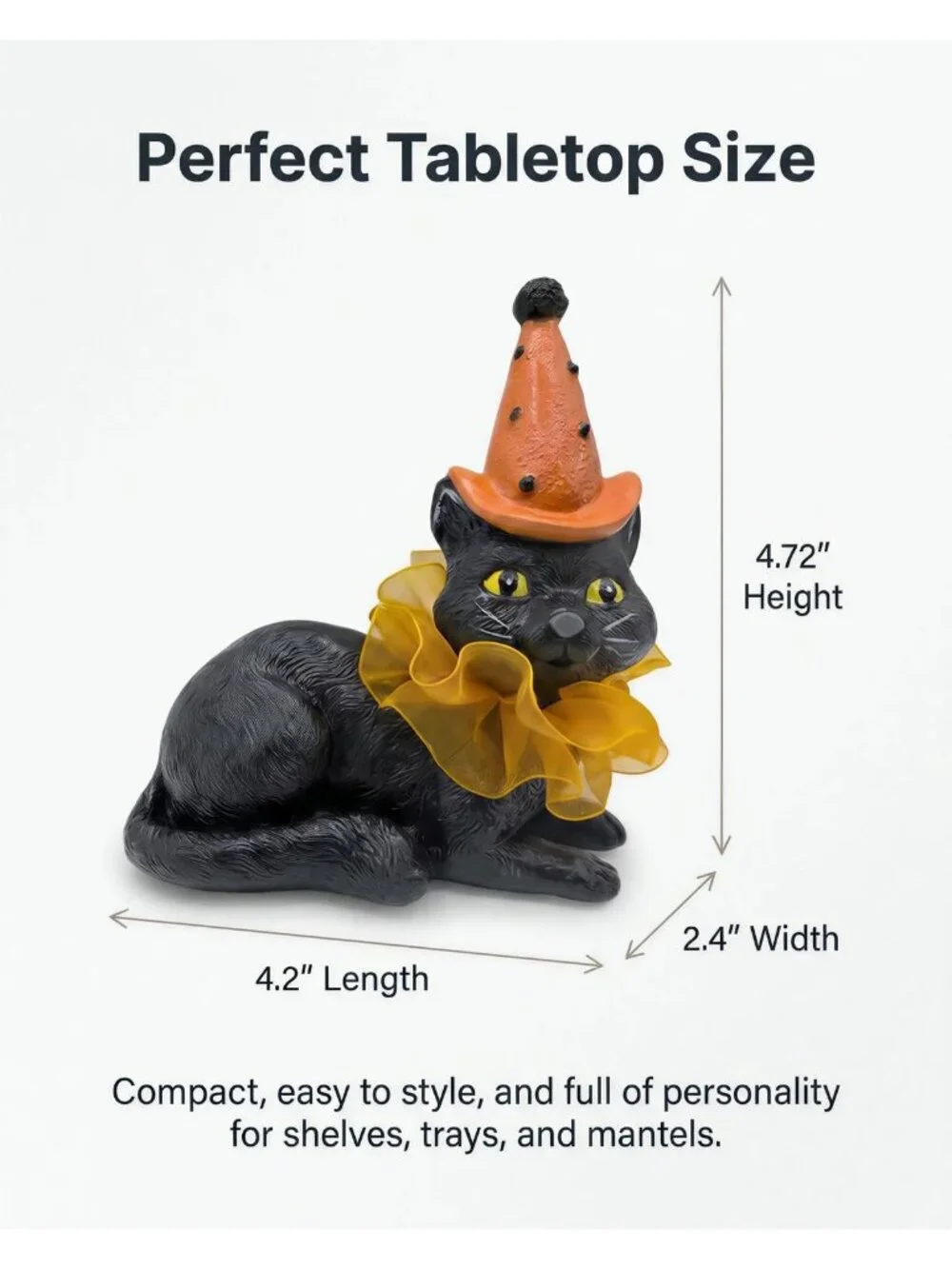 Black Cat Witch Figurine Halloween Resin Spooky Cute Tabletop Décor